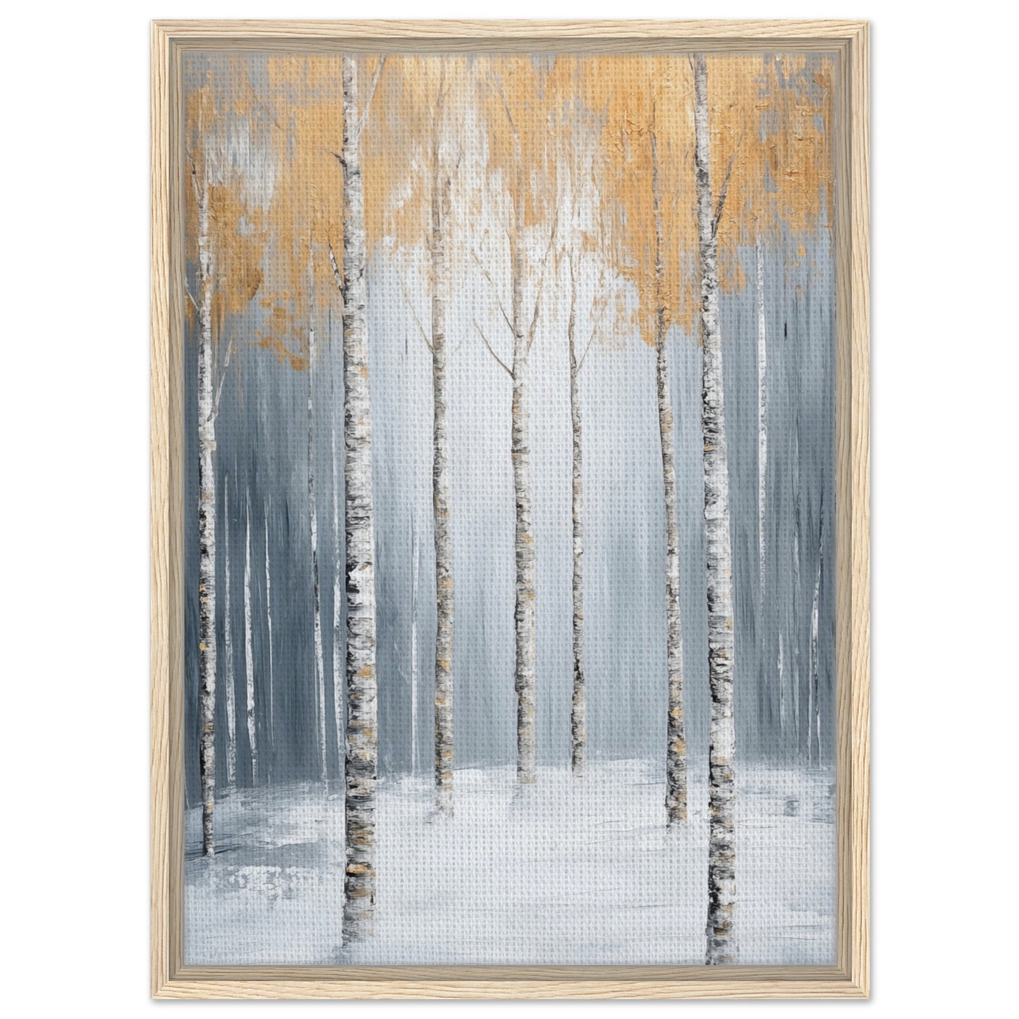 Goldene Birken im Nebel | Gerahmte Leinwand Holzrahmen 50x70 cm - Pixara