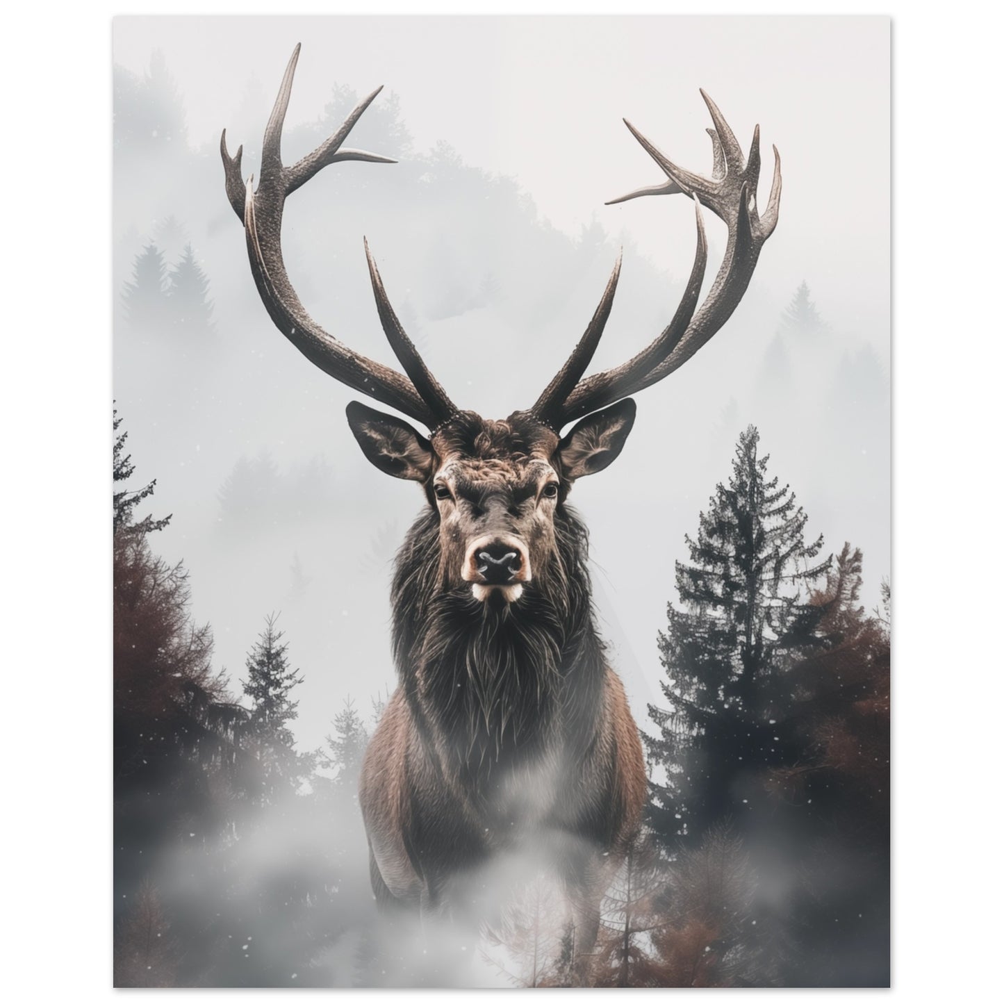 Hirsch im Nebelwald 40x50 cm - Pixara