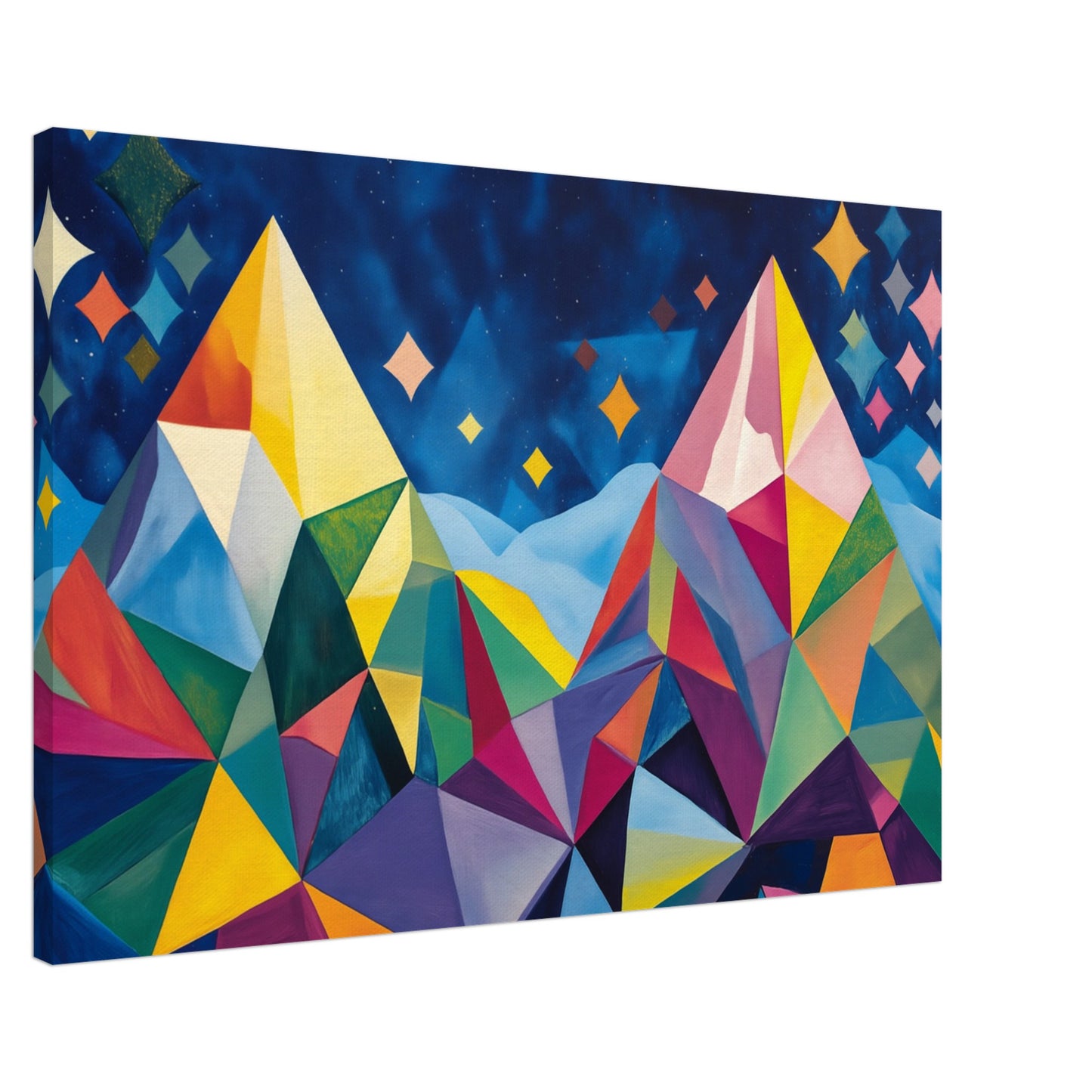 Geometrische Berglandschaft im Sternenlicht Leinwand 60x90 cm - Pixara