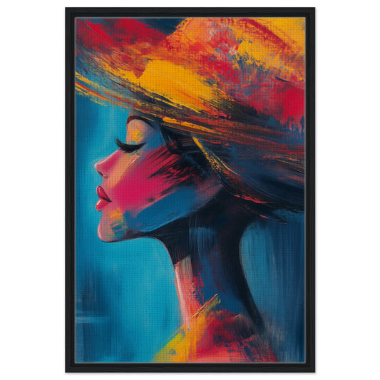 Abstrakte Eleganz in lebendigen Farben | Gerahmte Leinwand Schwarzer Rahmen 60x90 cm - Pixara