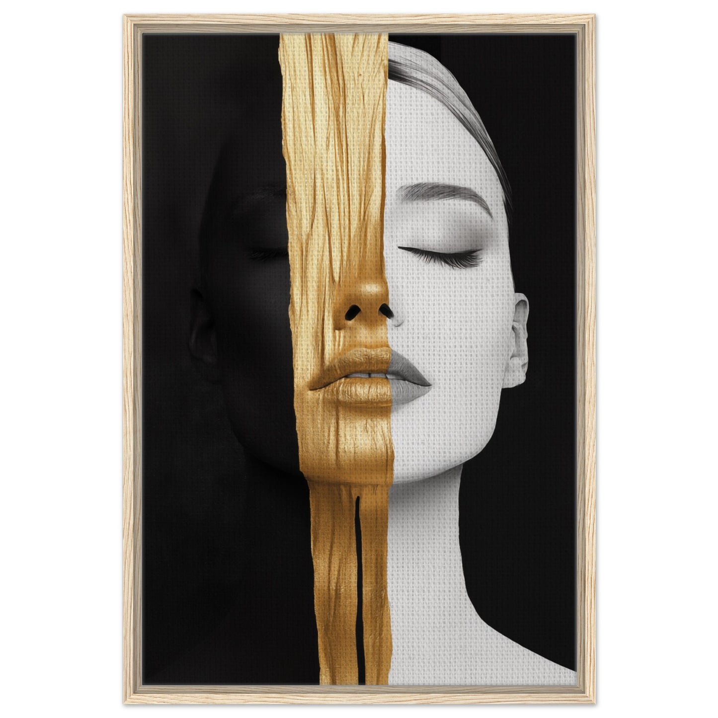 Goldene Dualität | Gerahmte Leinwand Holzrahmen 60x90 cm - Pixara