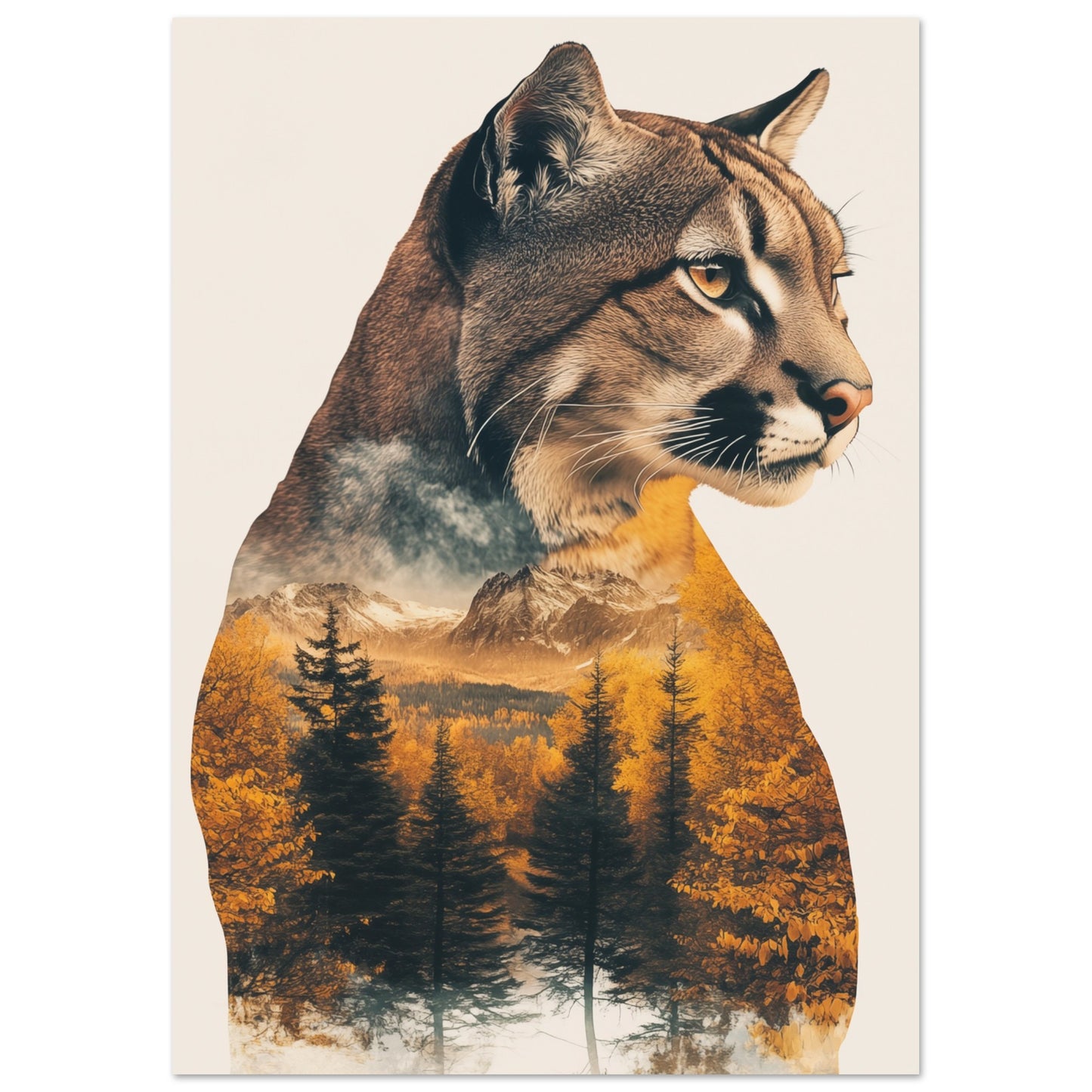 Mystischer Puma in herbstlicher Doppelbelichtung A4 21x29.7 cm - Pixara
