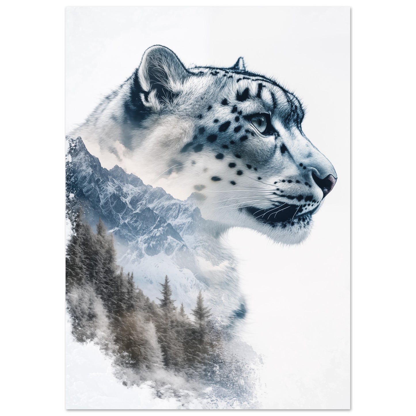 Schneeleopard mit majestätischen Berggipfeln A4 21x29.7 cm - Pixara