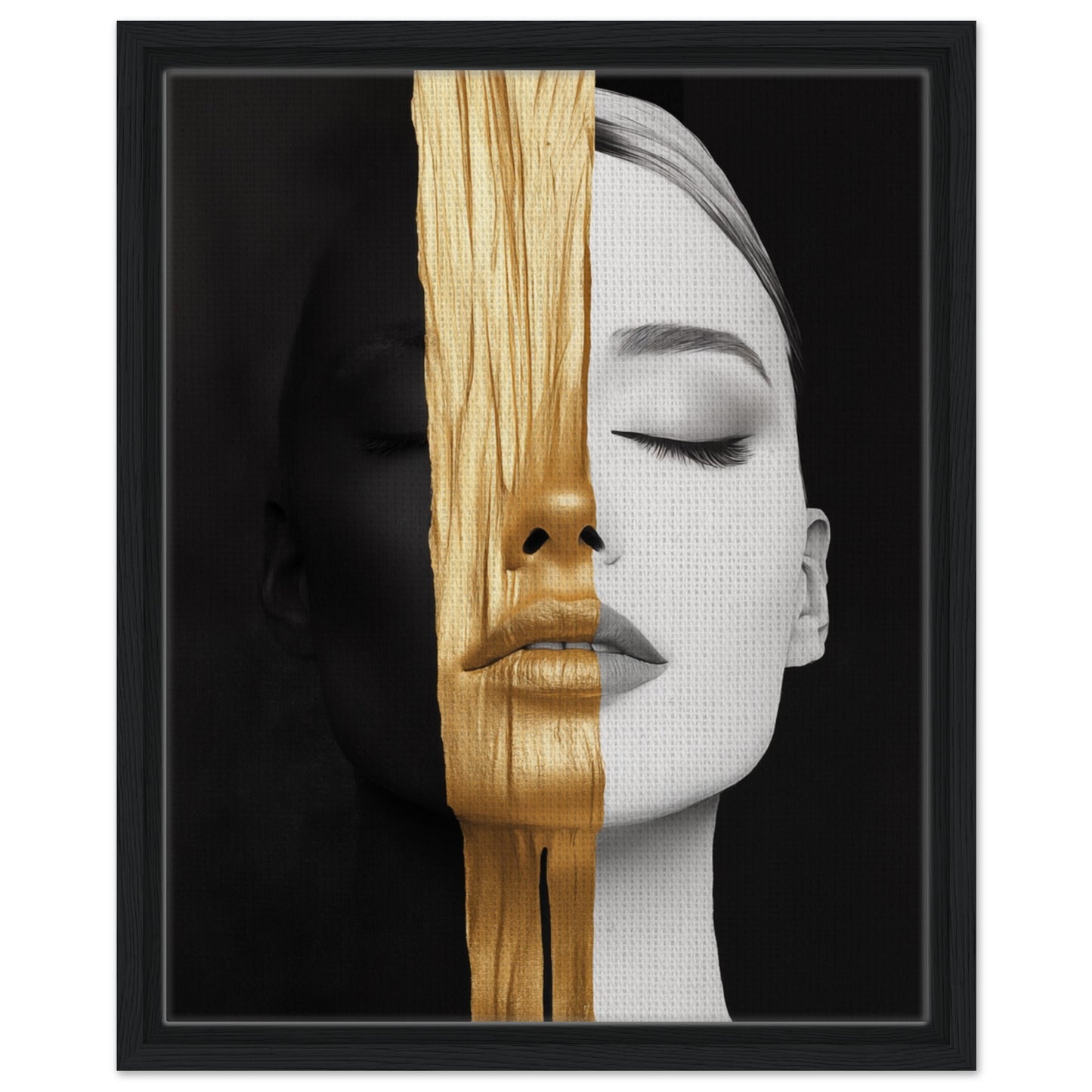 Goldene Dualität | Gerahmte Leinwand Schwarzer Rahmen 40x50 cm - Pixara