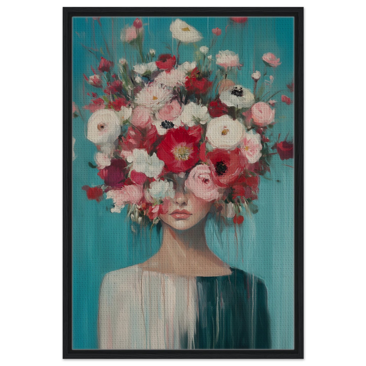 Florale Fantasie | Gerahmte Leinwand Schwarzer Rahmen 60x90 cm - Pixara