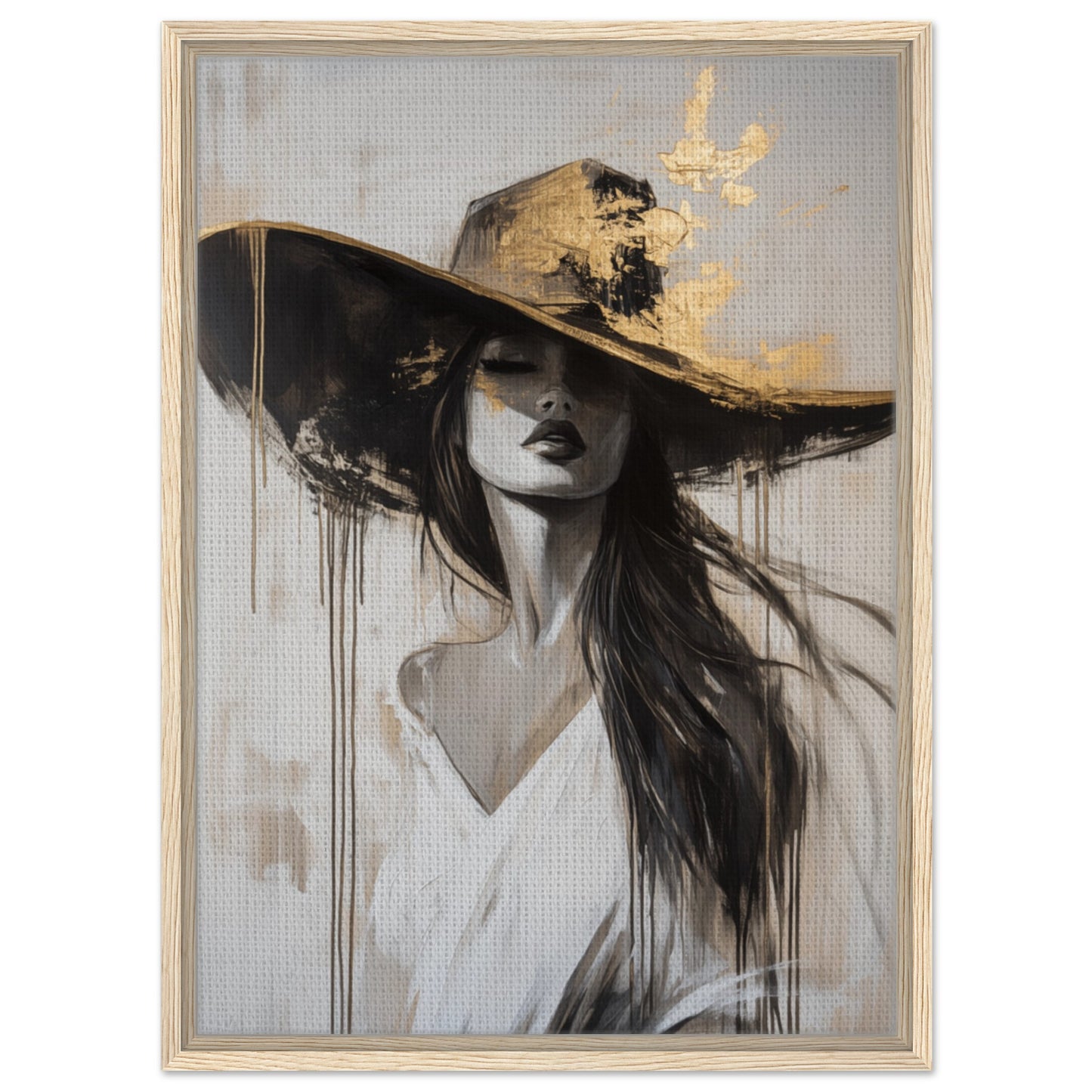 Elegante Frau mit Hut | Gerahmte Leinwand Holzrahmen 50x70 cm - Pixara