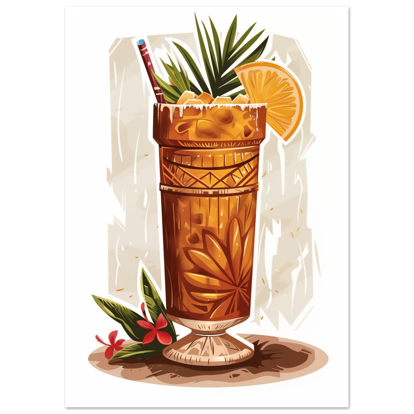 Tropischer Tiki-Cocktail A4 21x29.7 cm - Pixara