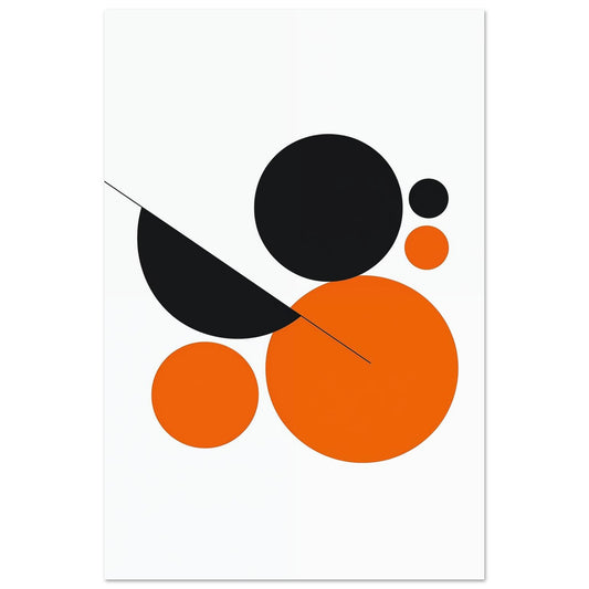 Abstrakte Kreiskomposition in Orange und Schwarz 60x90 cm - Pixara