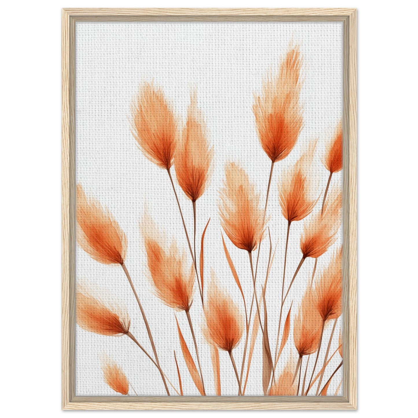 Orangene Hasenschwanzgräser | Gerahmte Leinwand Holzrahmen 50x70 cm - Pixara