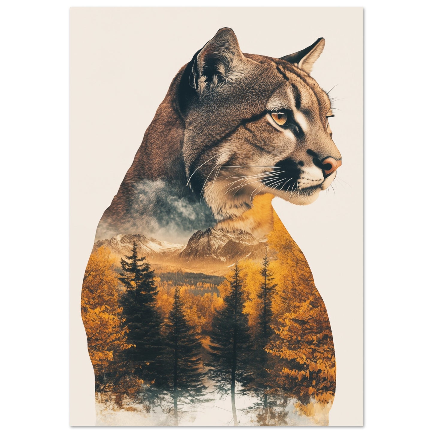 Mystischer Puma in herbstlicher Doppelbelichtung 70x100 cm - Pixara