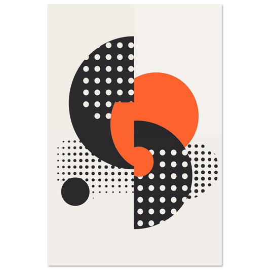 Geometrisches Design mit schwarzen Punkten und orangen Kreisen 60x90 cm - Pixara