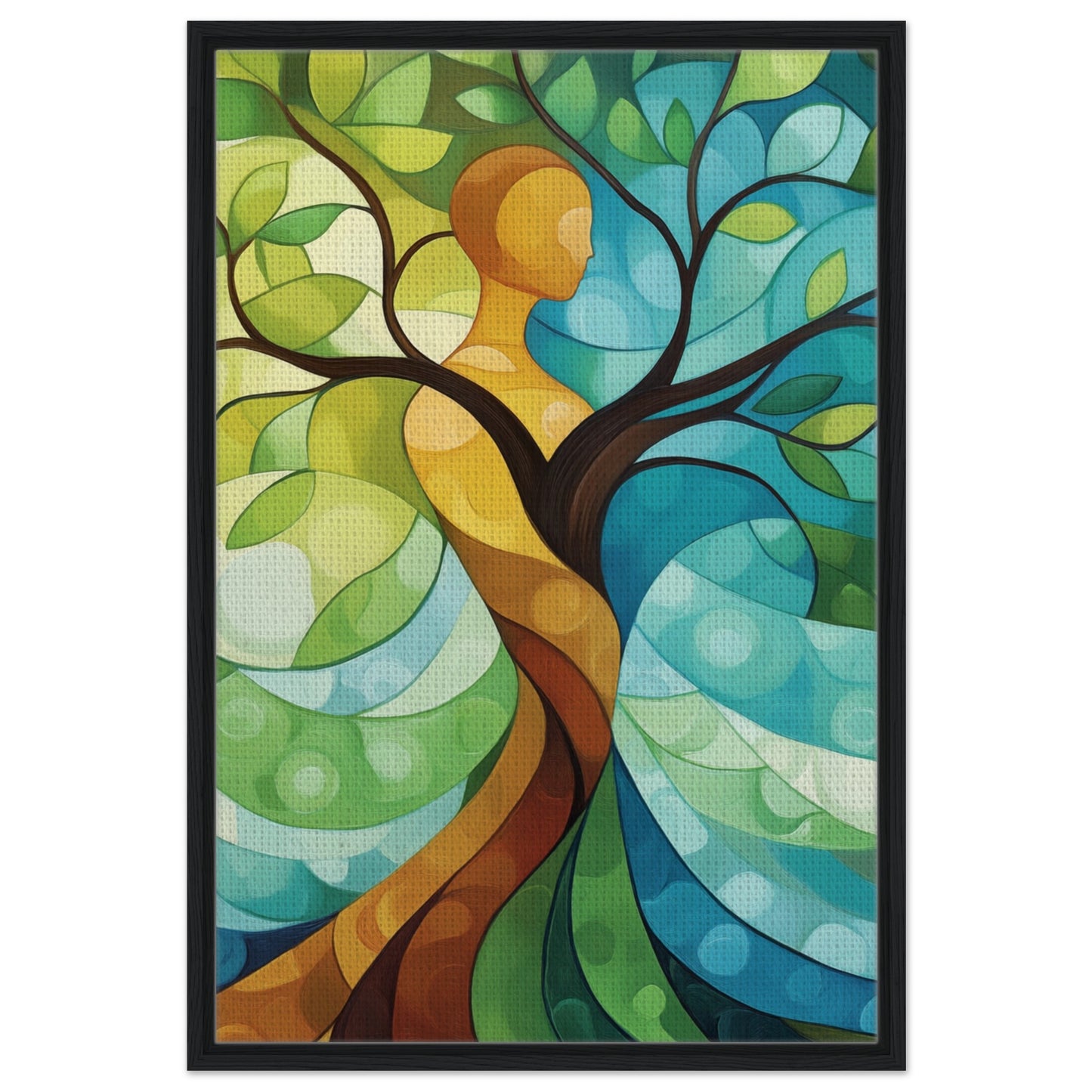 Die Symbiose von Mensch und Natur | Gerahmte Leinwand Schwarzer Rahmen 60x90 cm - Pixara