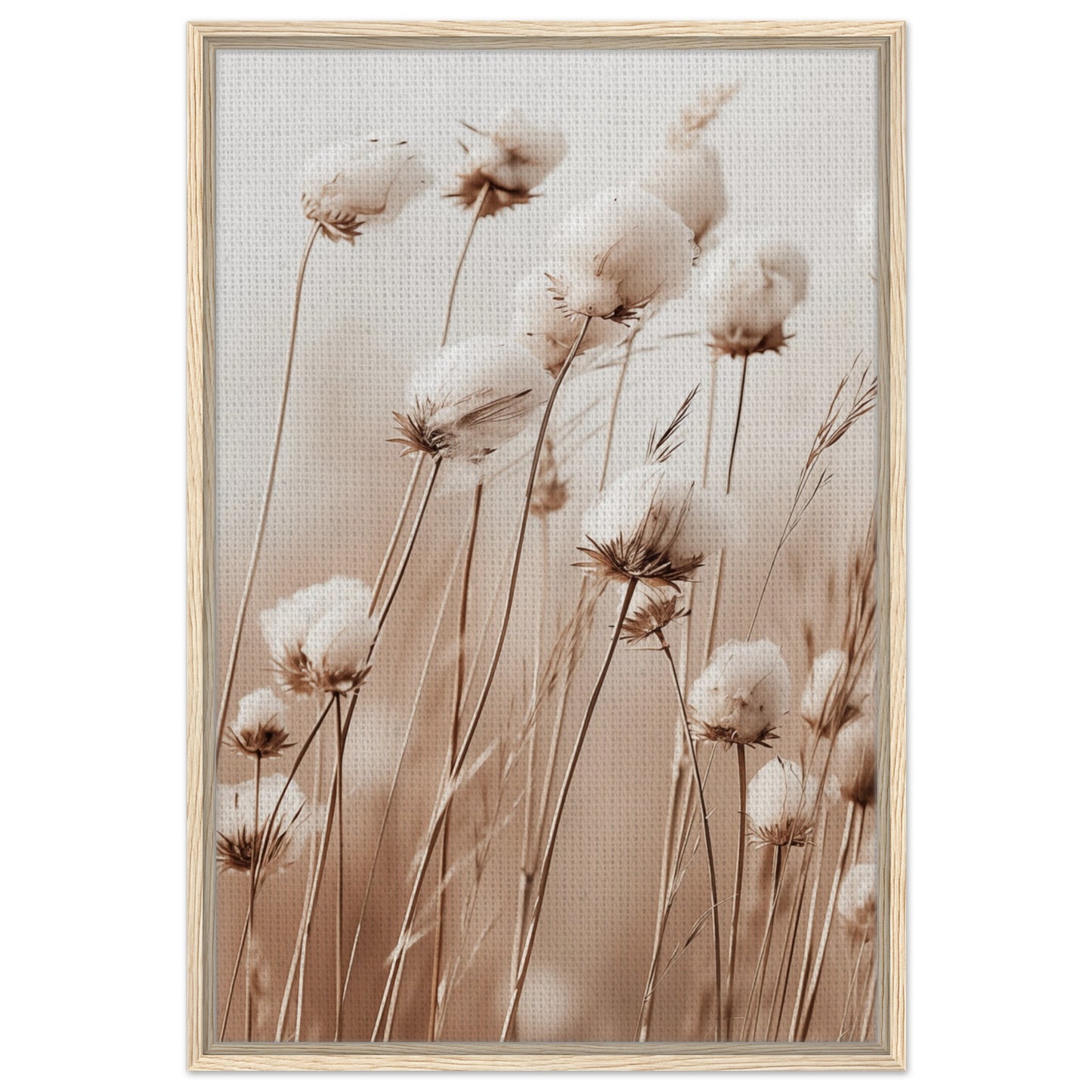 Flauschige Baumwollblumen | Gerahmte Leinwand Holzrahmen 60x90 cm - Pixara