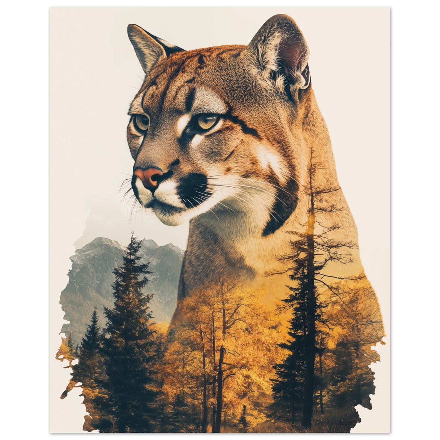 Eleganter Puma vor einer goldenen Herbstlandschaft 40x50 cm - Pixara