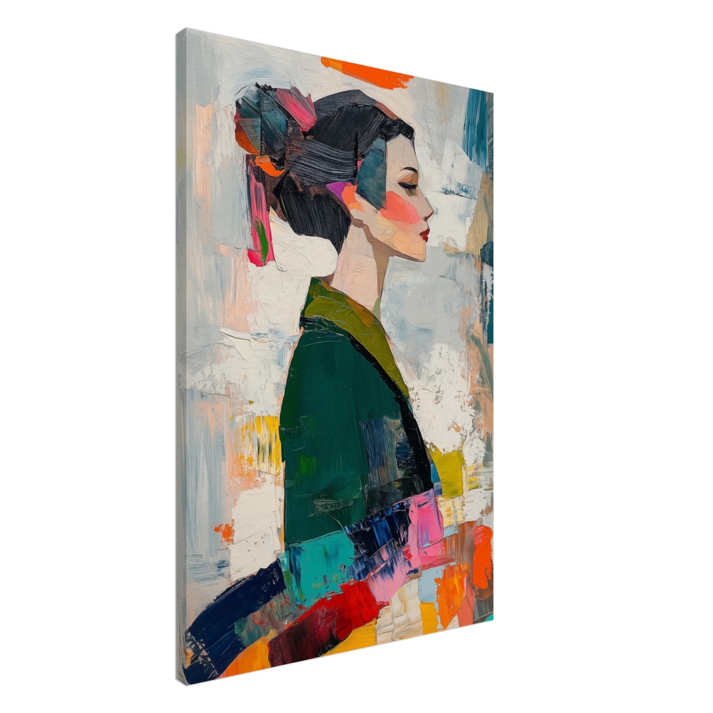 Abstraktes modernes Porträt einer Frau im Kimono Leinwand 60x90 cm - Pixara