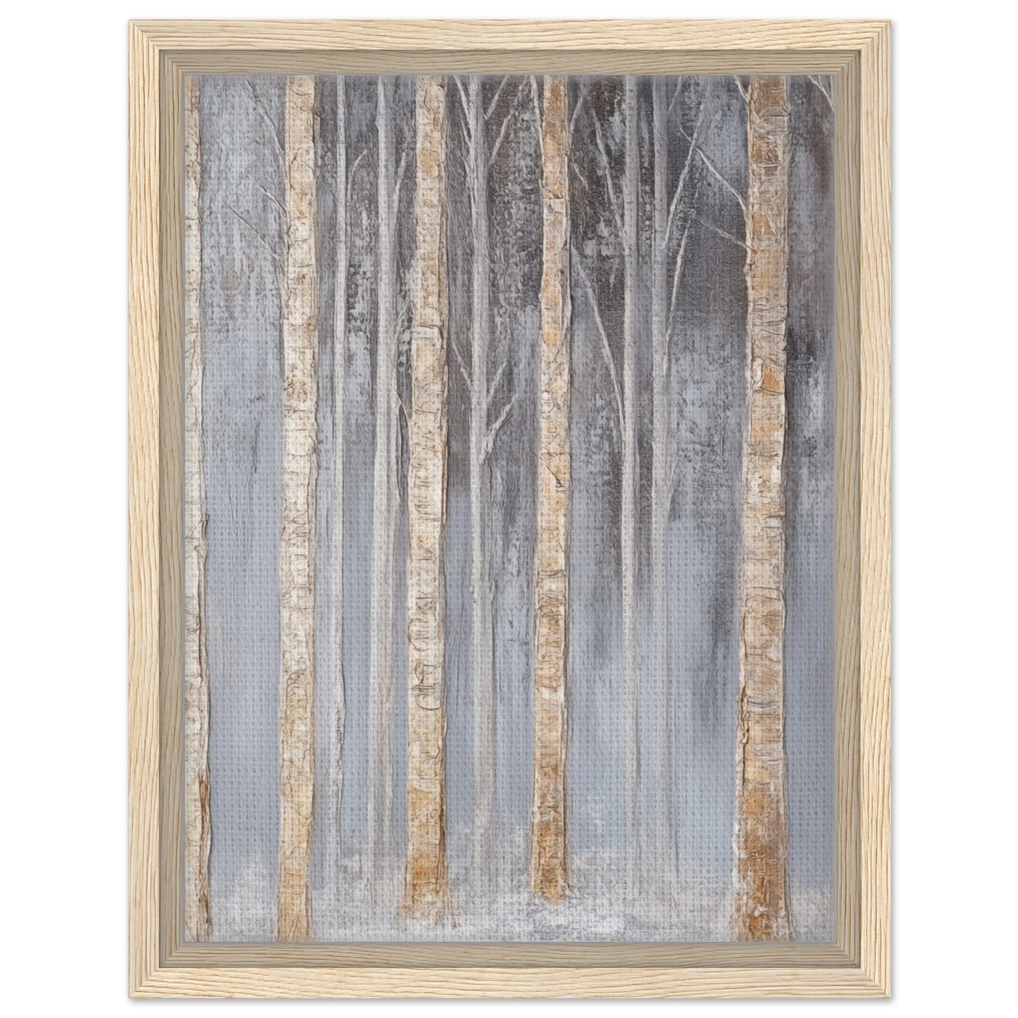 Nebelhafte Birkenlandschaft | Gerahmte Leinwand Holzrahmen 30x40 cm - Pixara
