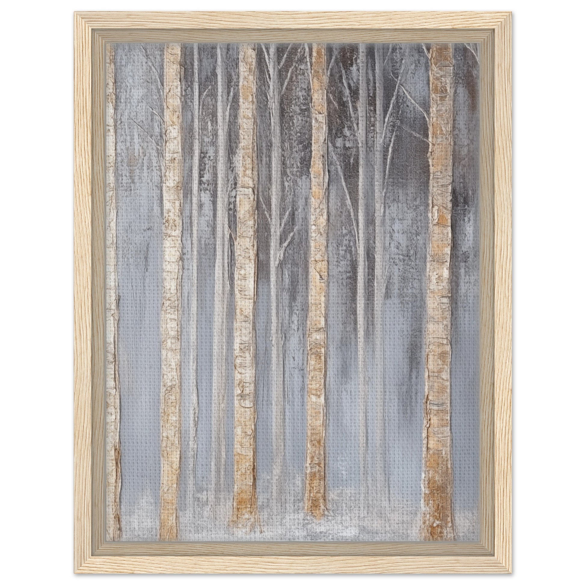 Nebelhafte Birkenlandschaft | Gerahmte Leinwand Holzrahmen 30x40 cm - Pixara