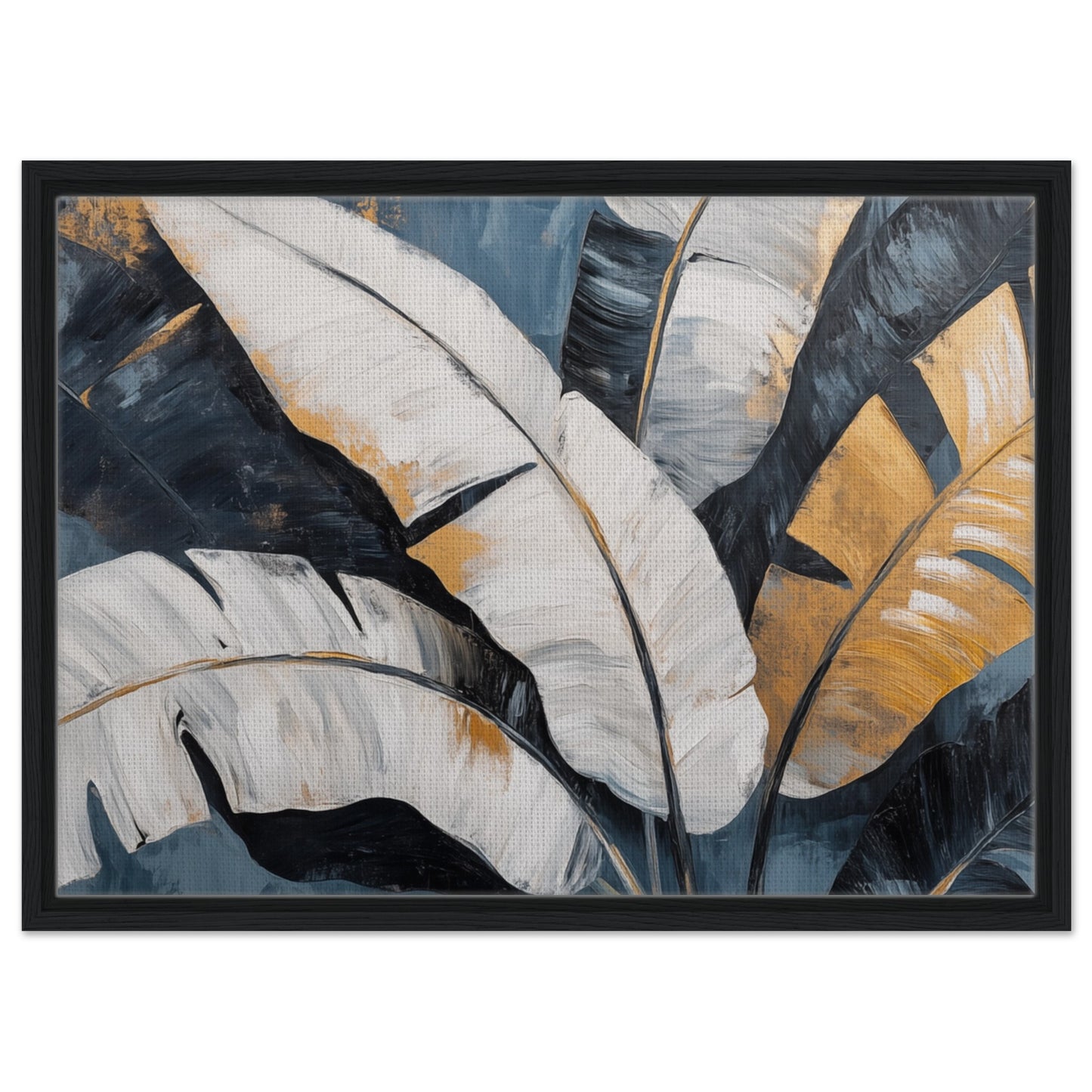 Banana Leaf Eleganz | Gerahmte Leinwand Schwarzer Rahmen 50x70 cm - Pixara