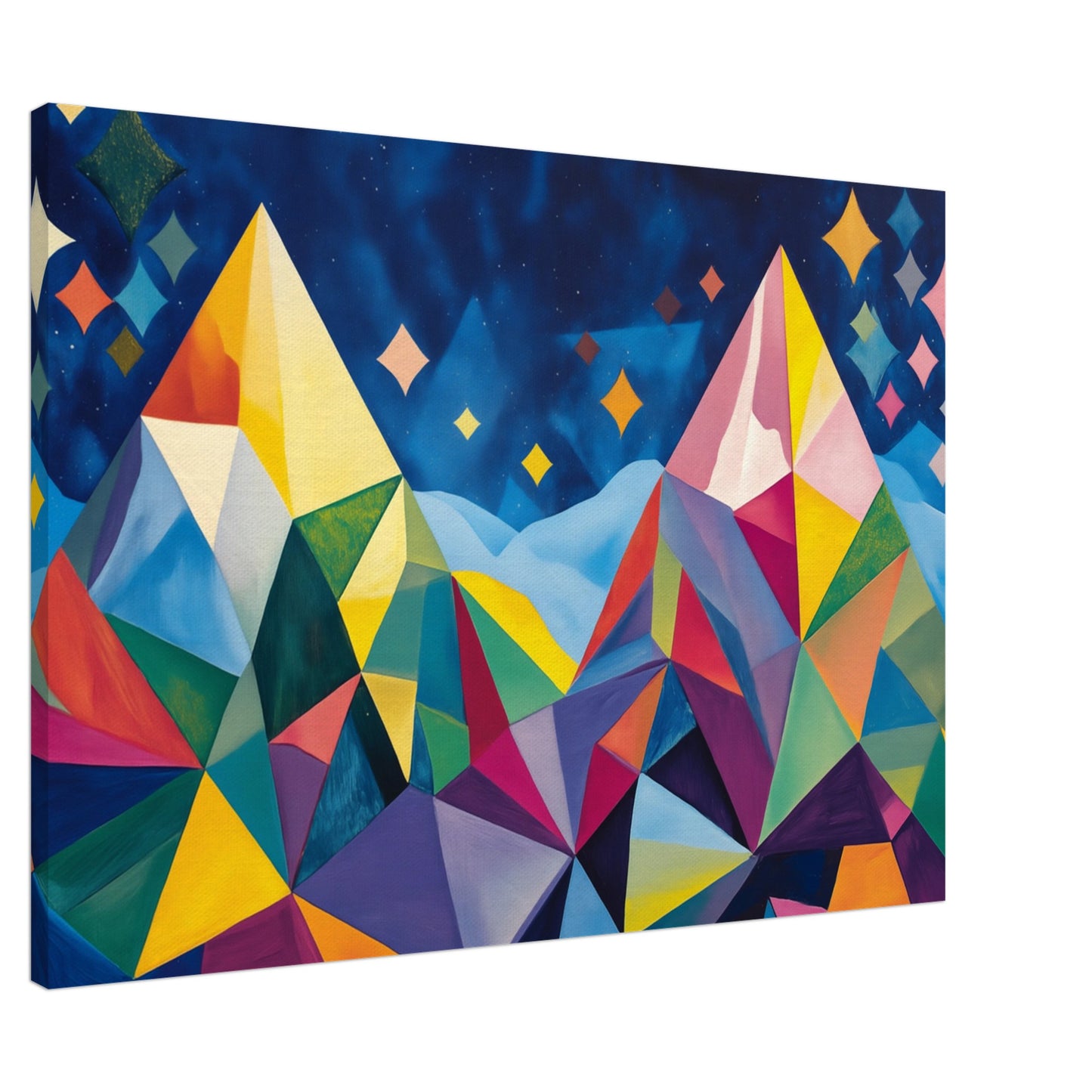 Geometrische Berglandschaft im Sternenlicht Leinwand 70x100 cm - Pixara