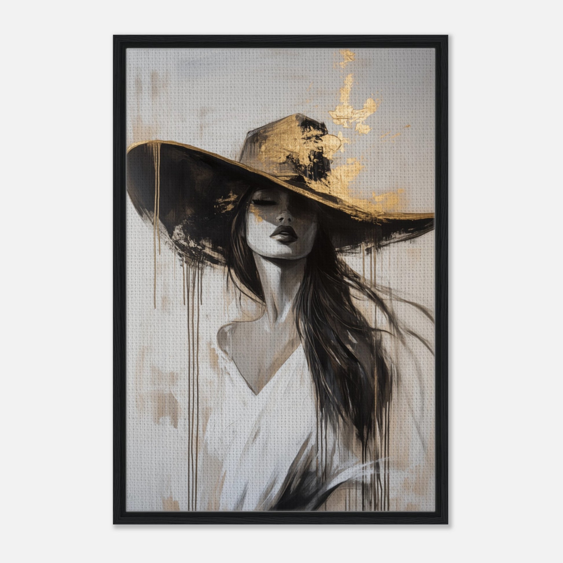 Elegante Frau mit Hut | Gerahmte Leinwand - Pixara