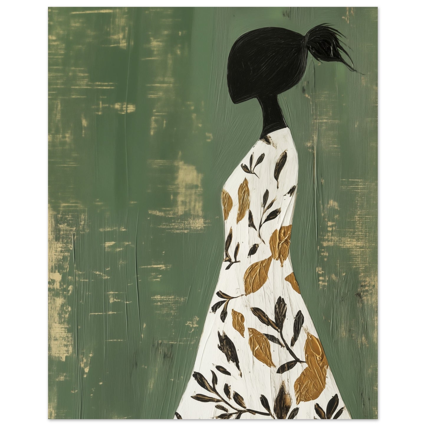 Botanical Grace – Minimalistisches Kunstwerk einer Frau 20x25 cm - Pixara