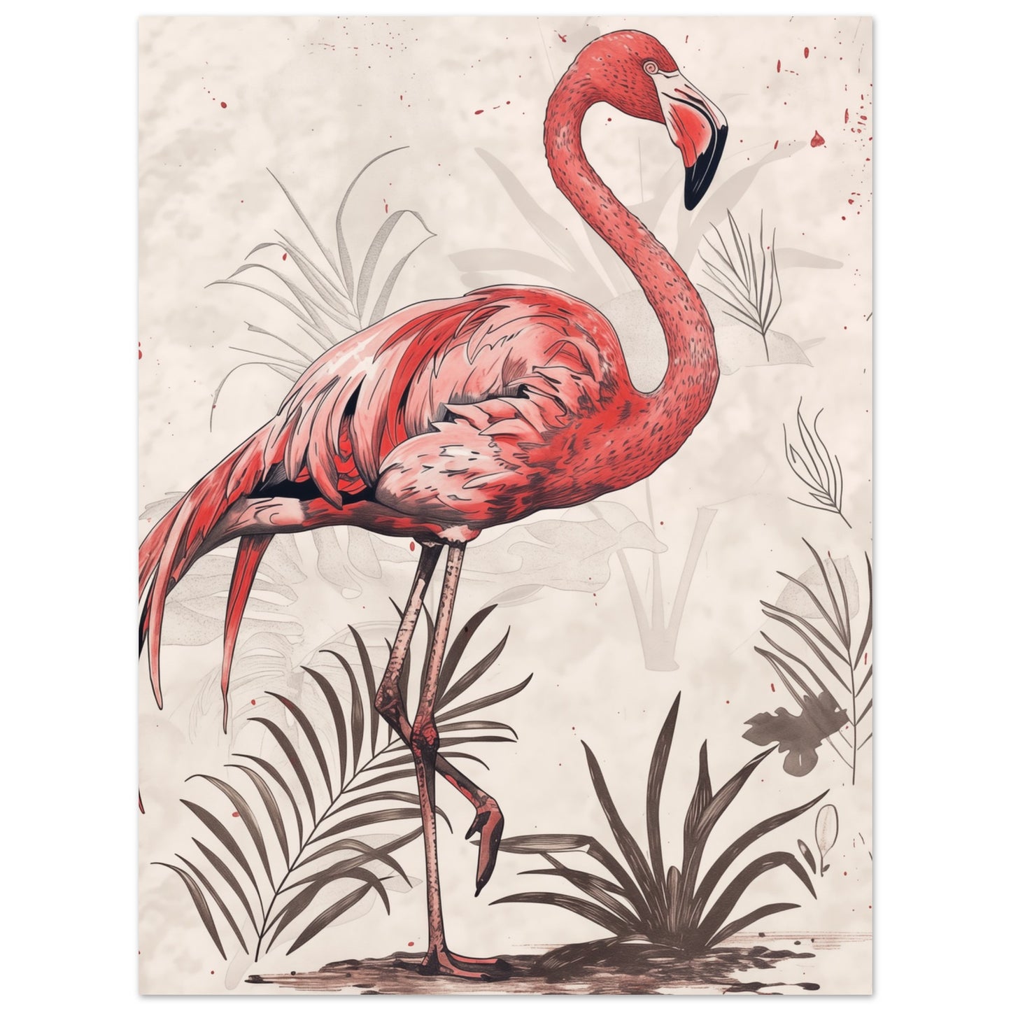 Flamingo-Skizze im Retro-Stil 30x40 cm - Pixara