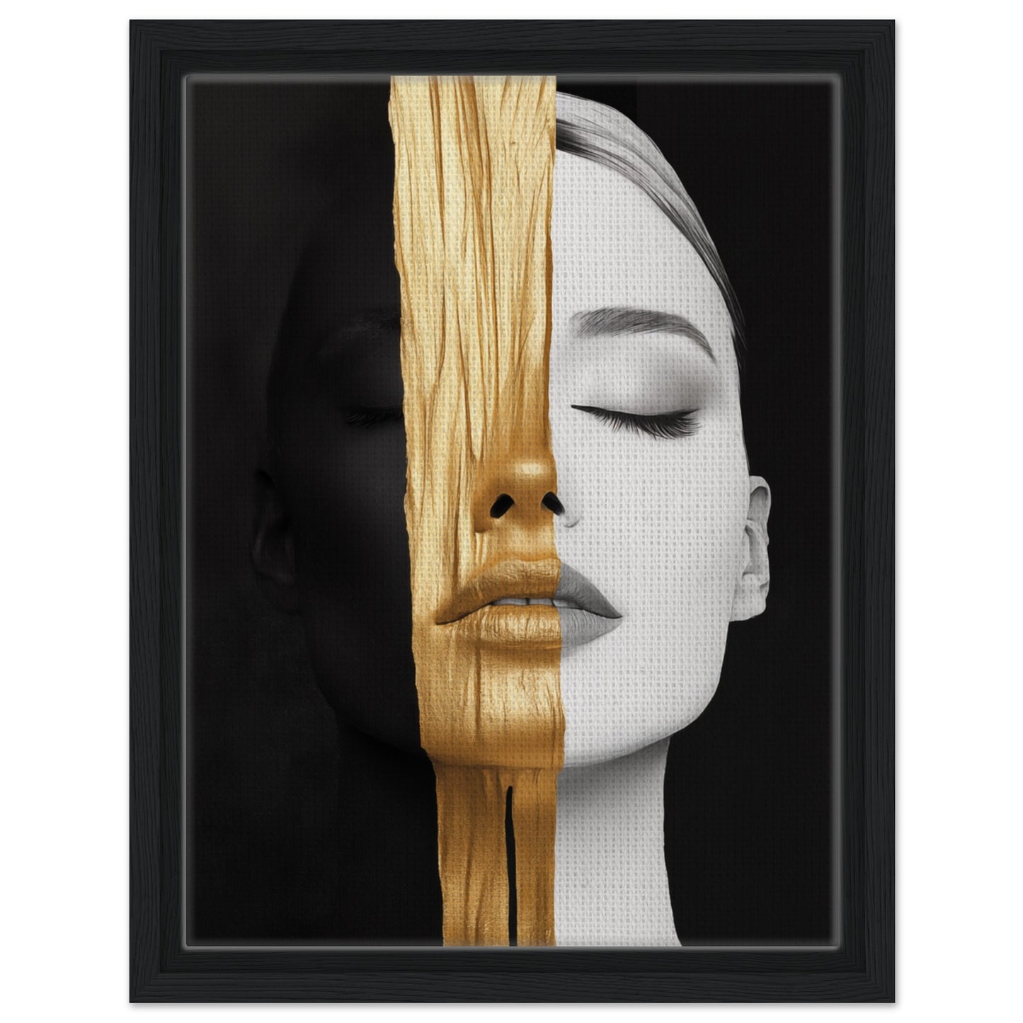 Goldene Dualität | Gerahmte Leinwand Schwarzer Rahmen 30x40 cm - Pixara