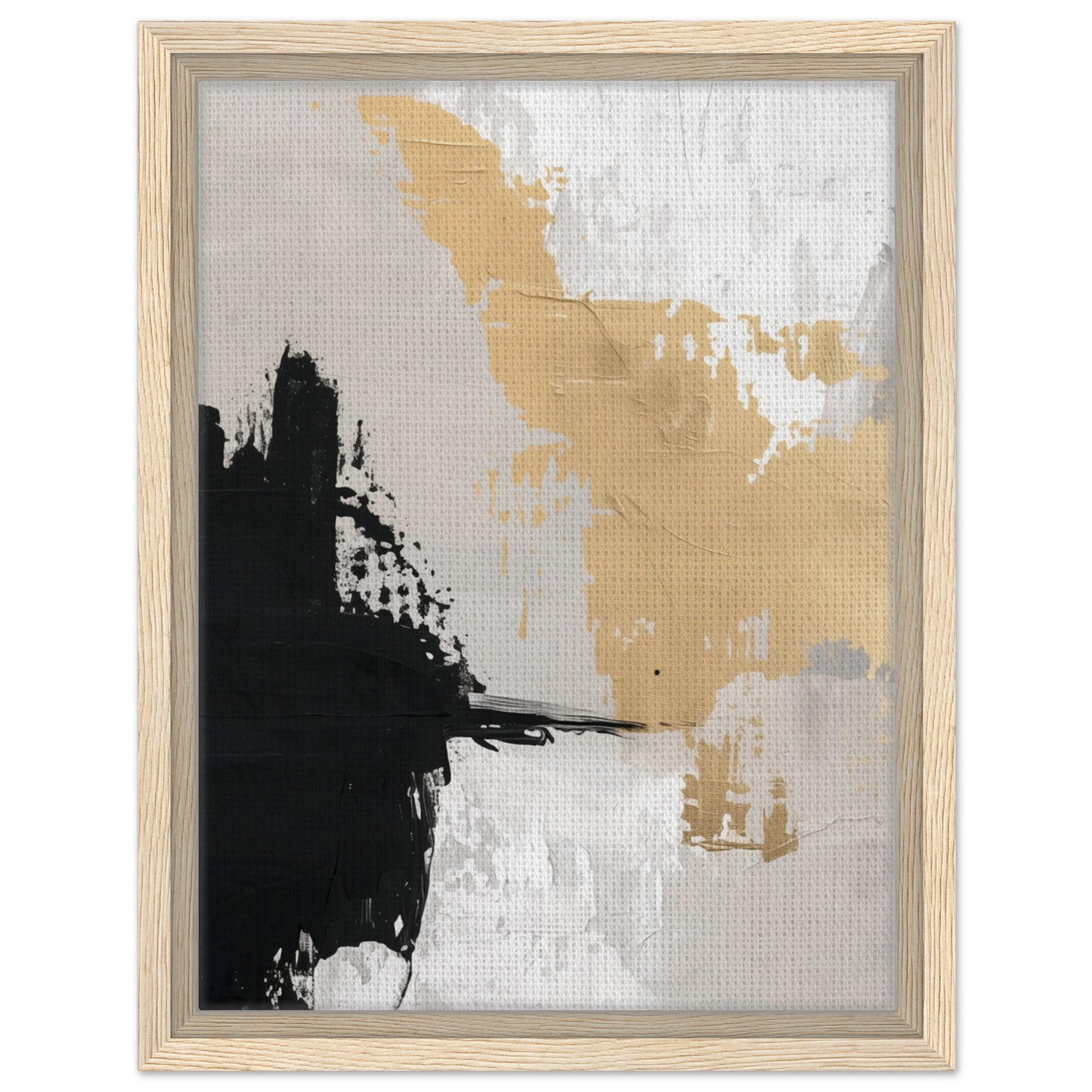 Golden Brushstroke Harmony | Gerahmte Leinwand Holzrahmen 30x40 cm - Pixara