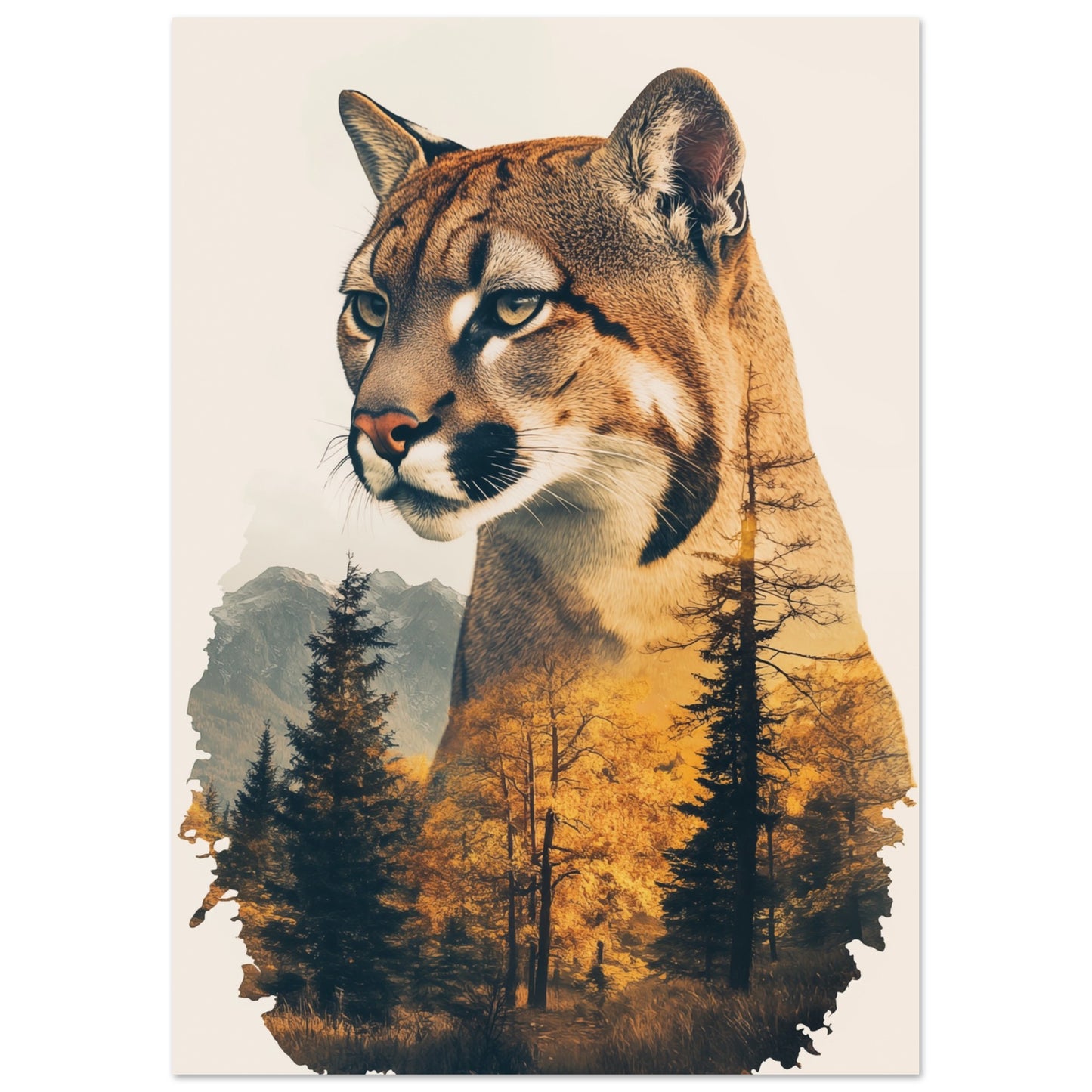 Eleganter Puma vor einer goldenen Herbstlandschaft A4 21x29.7 cm - Pixara
