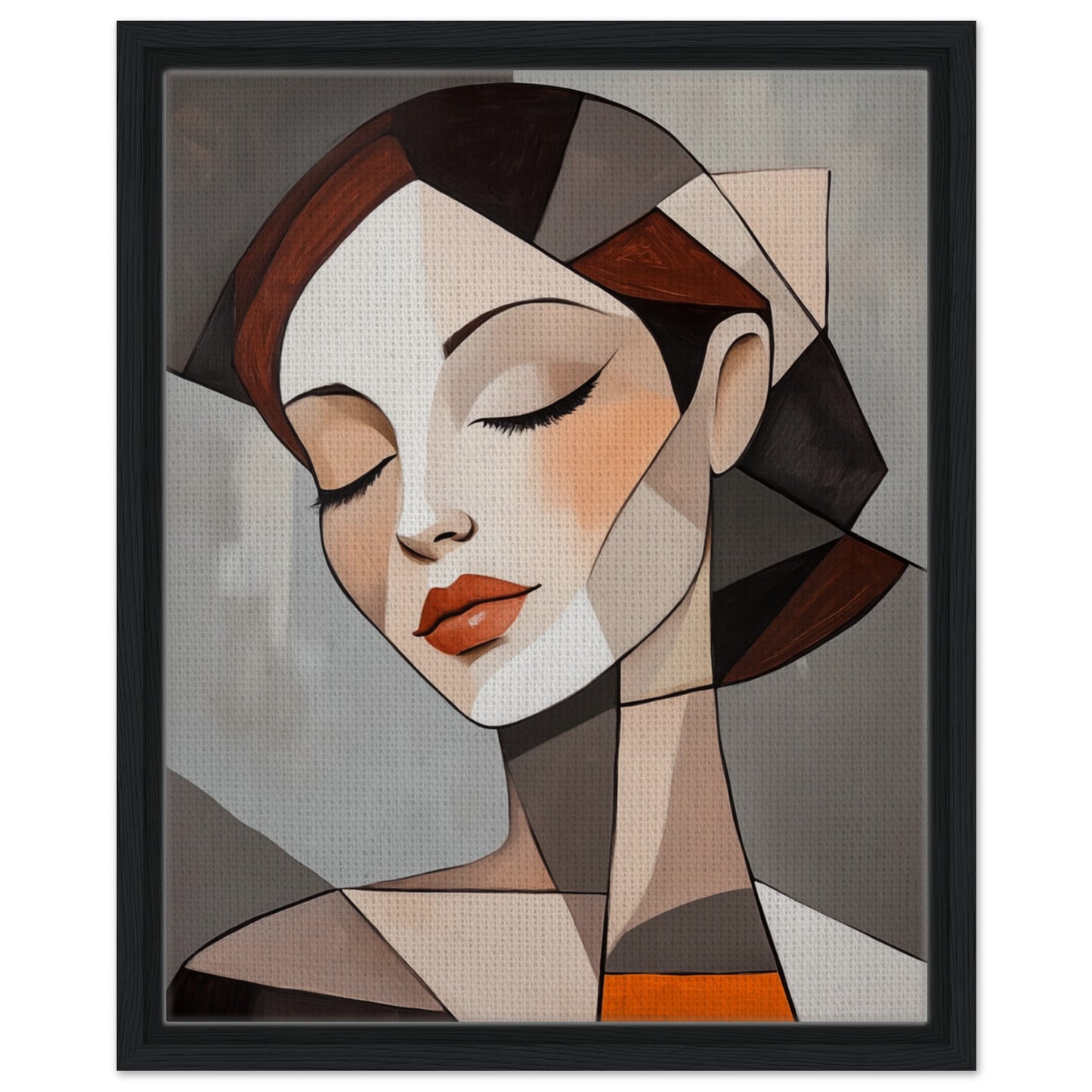 Geometrisches Porträt einer Frau | Gerahmte Leinwand Schwarzer Rahmen 40x50 cm - Pixara