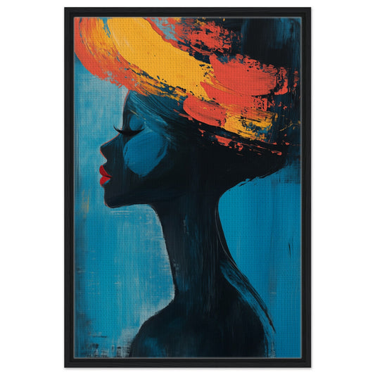 Silhouette mit lebendigen Farben | Gerahmte Leinwand Schwarzer Rahmen 60x90 cm - Pixara