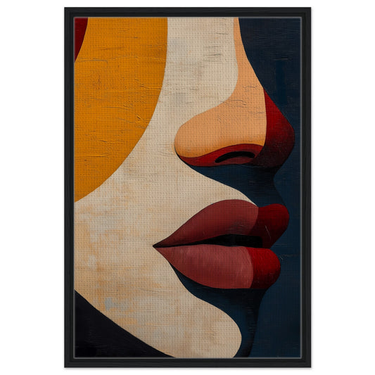 Abstrakte Geometrie eines Gesichts | Gerahmte Leinwand Schwarzer Rahmen 60x90 cm - Pixara