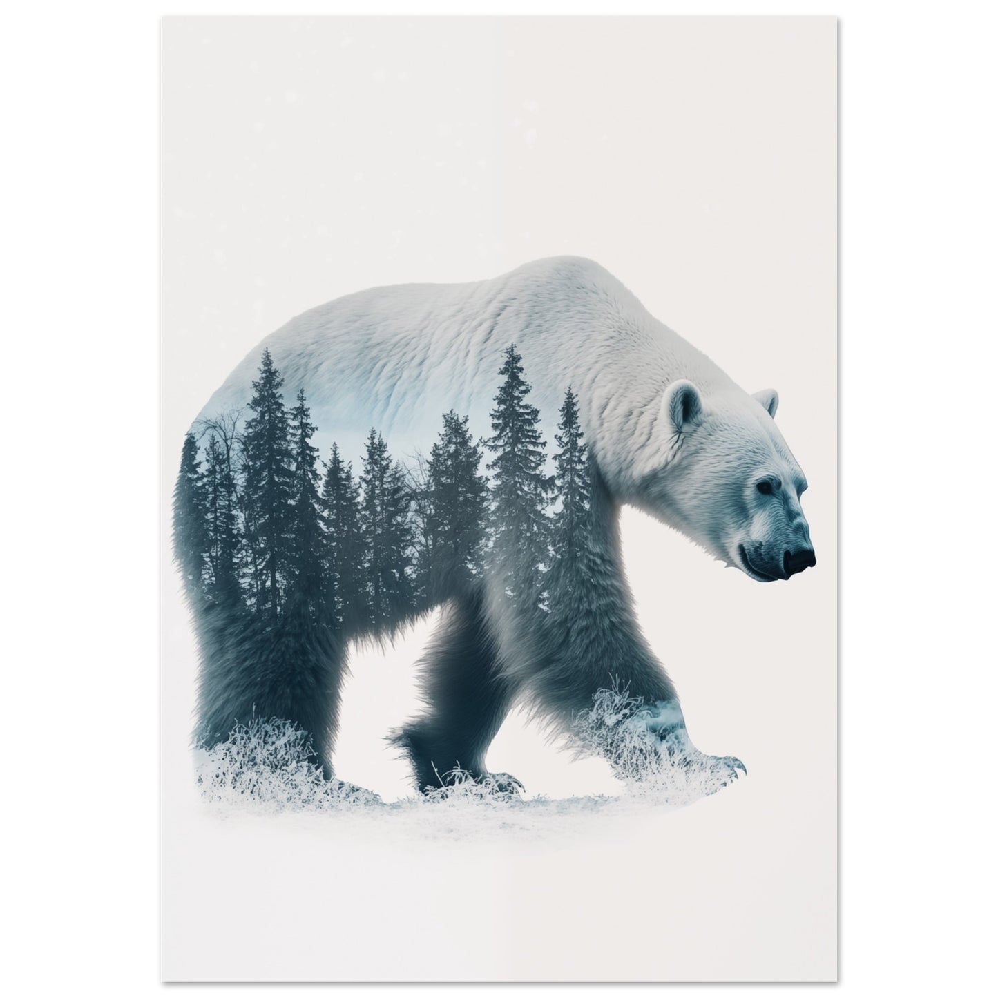 Eisbär im mystischen Winterwald 70x100 cm - Pixara