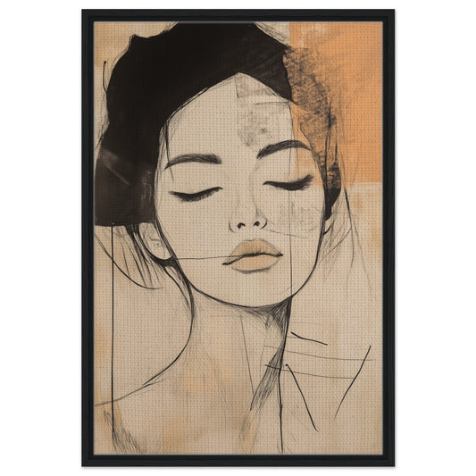 Zarte Linien im Portrait | Gerahmte Leinwand Schwarzer Rahmen 60x90 cm - Pixara