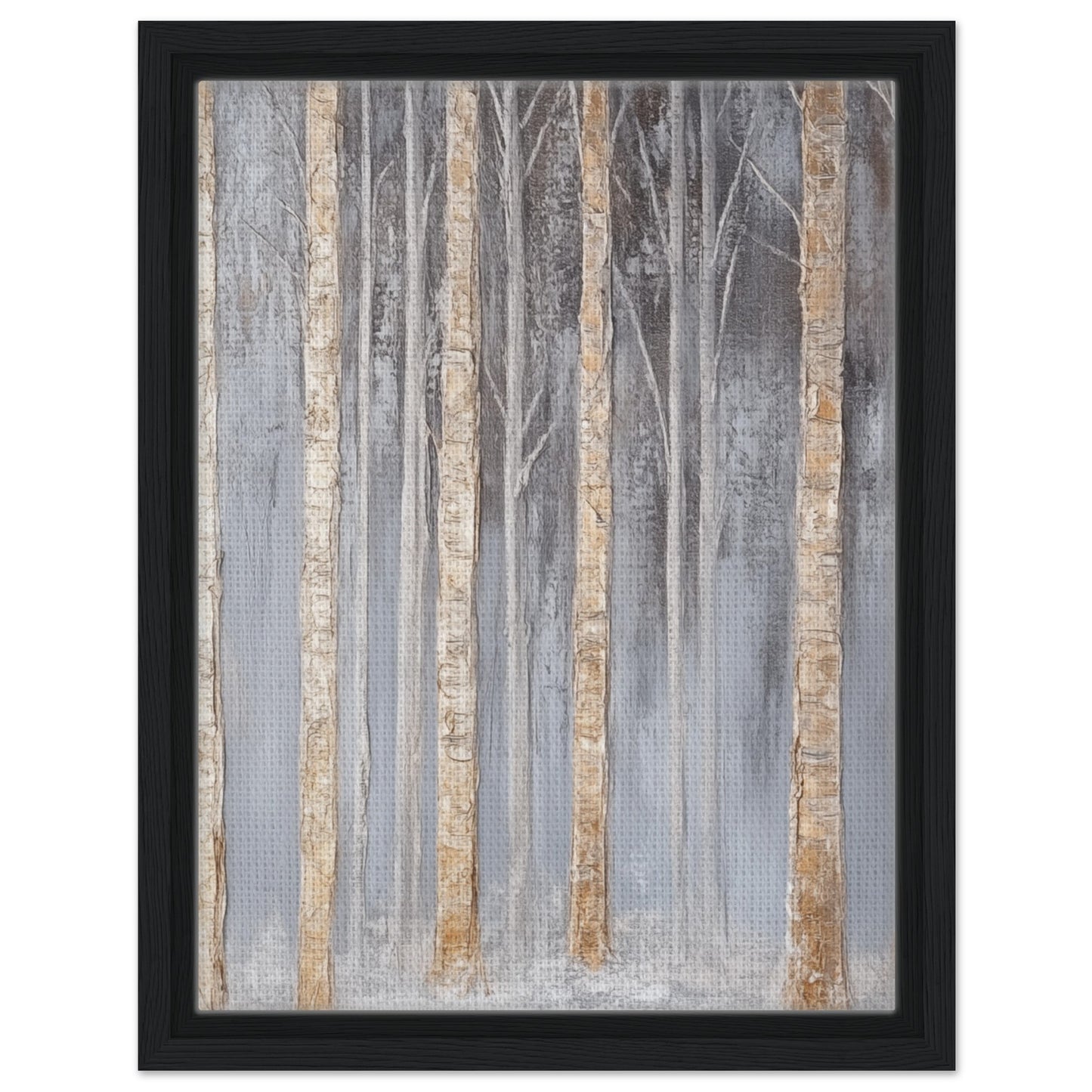 Nebelhafte Birkenlandschaft | Gerahmte Leinwand Schwarzer Rahmen 30x40 cm - Pixara