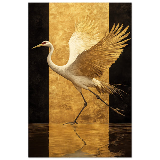 Goldener Kranich Tanz 60x90 cm - Pixara