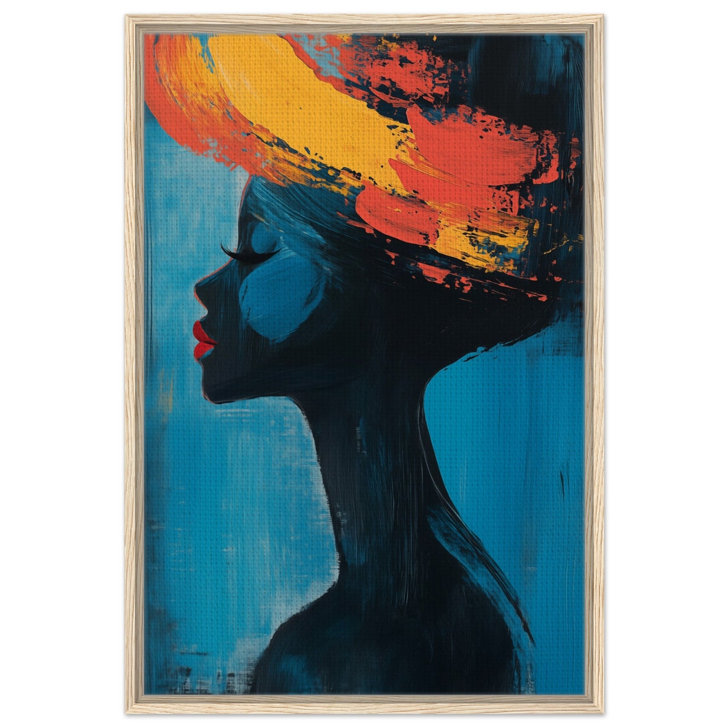 Silhouette mit lebendigen Farben | Gerahmte Leinwand Holzrahmen 60x90 cm - Pixara