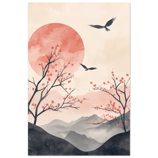 Japandi-Kirschblütenlandschaft 60x90 cm - Pixara