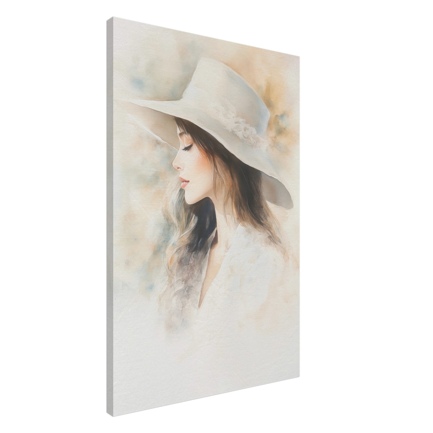 Zarte Wasserfarben-Porträt einer Frau Leinwand 60x90 cm - Pixara