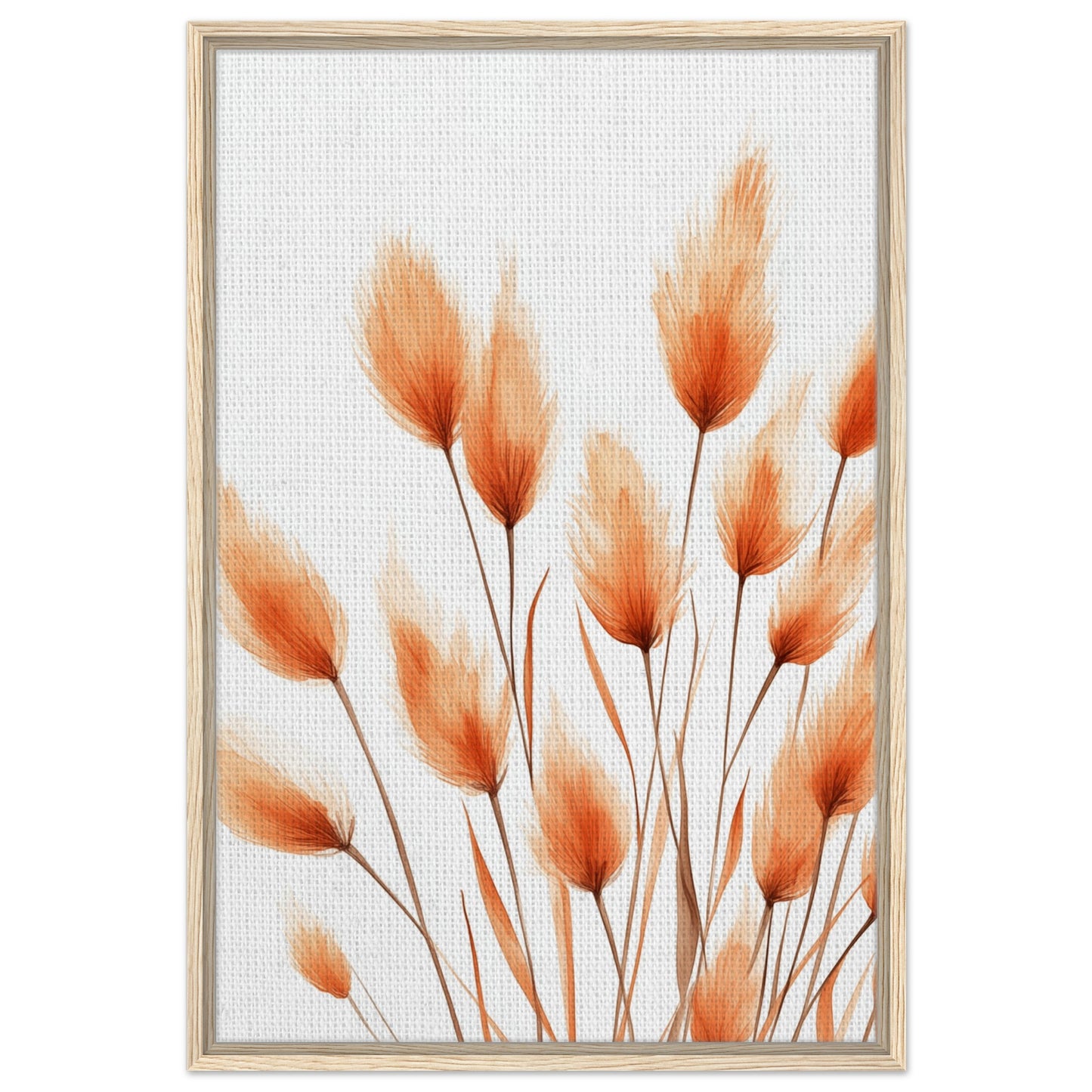 Orangene Hasenschwanzgräser | Gerahmte Leinwand Holzrahmen 60x90 cm - Pixara