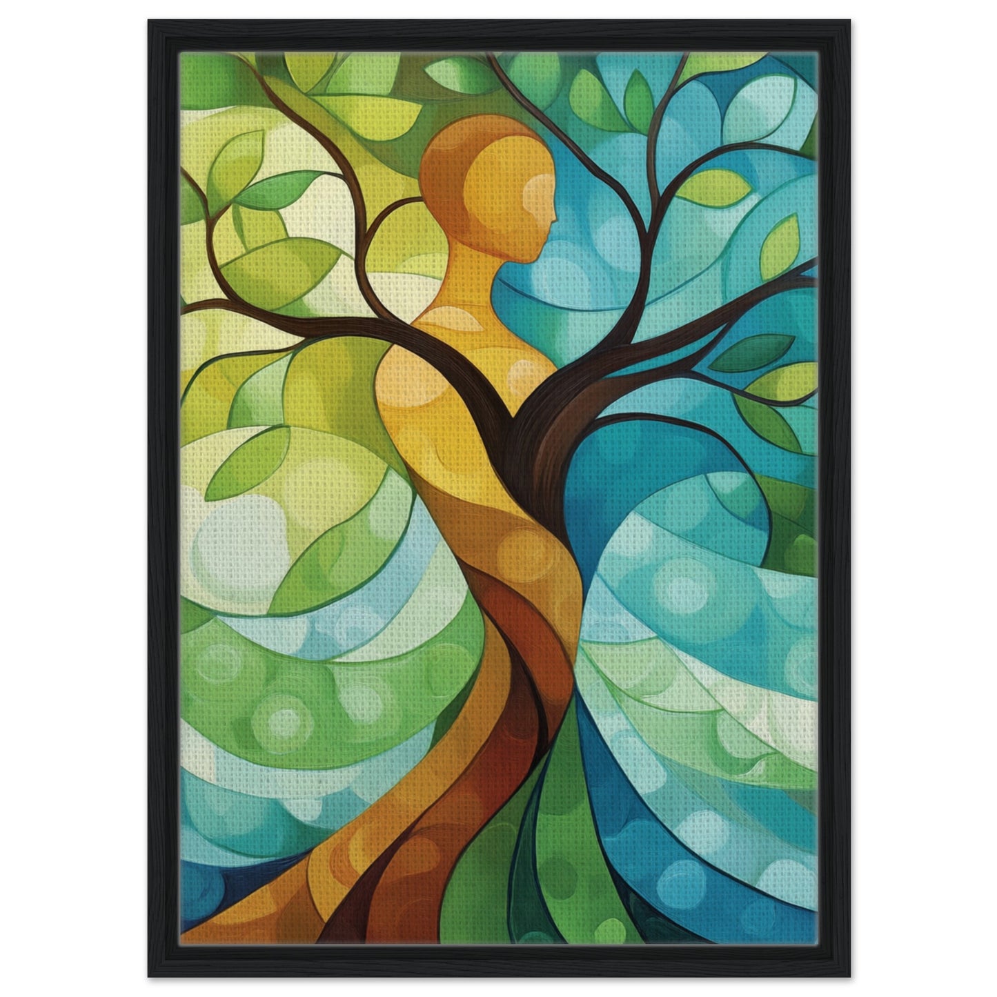 Die Symbiose von Mensch und Natur | Gerahmte Leinwand Schwarzer Rahmen 50x70 cm - Pixara