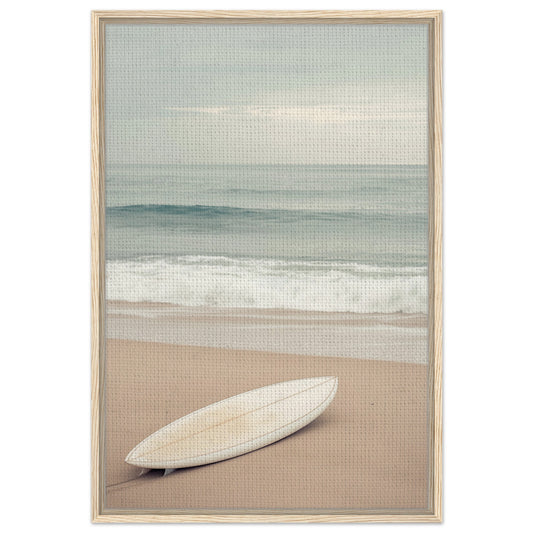 Verlassenes Surfbrett am Strand | Gerahmte Leinwand Holzrahmen 60x90 cm - Pixara