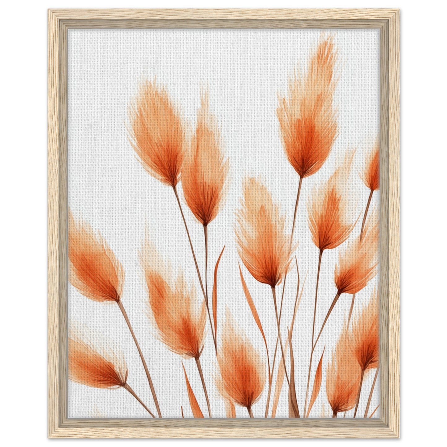 Orangene Hasenschwanzgräser | Gerahmte Leinwand Holzrahmen 40x50 cm - Pixara