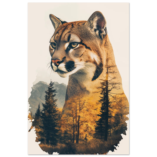 Eleganter Puma vor einer goldenen Herbstlandschaft 60x90 cm - Pixara