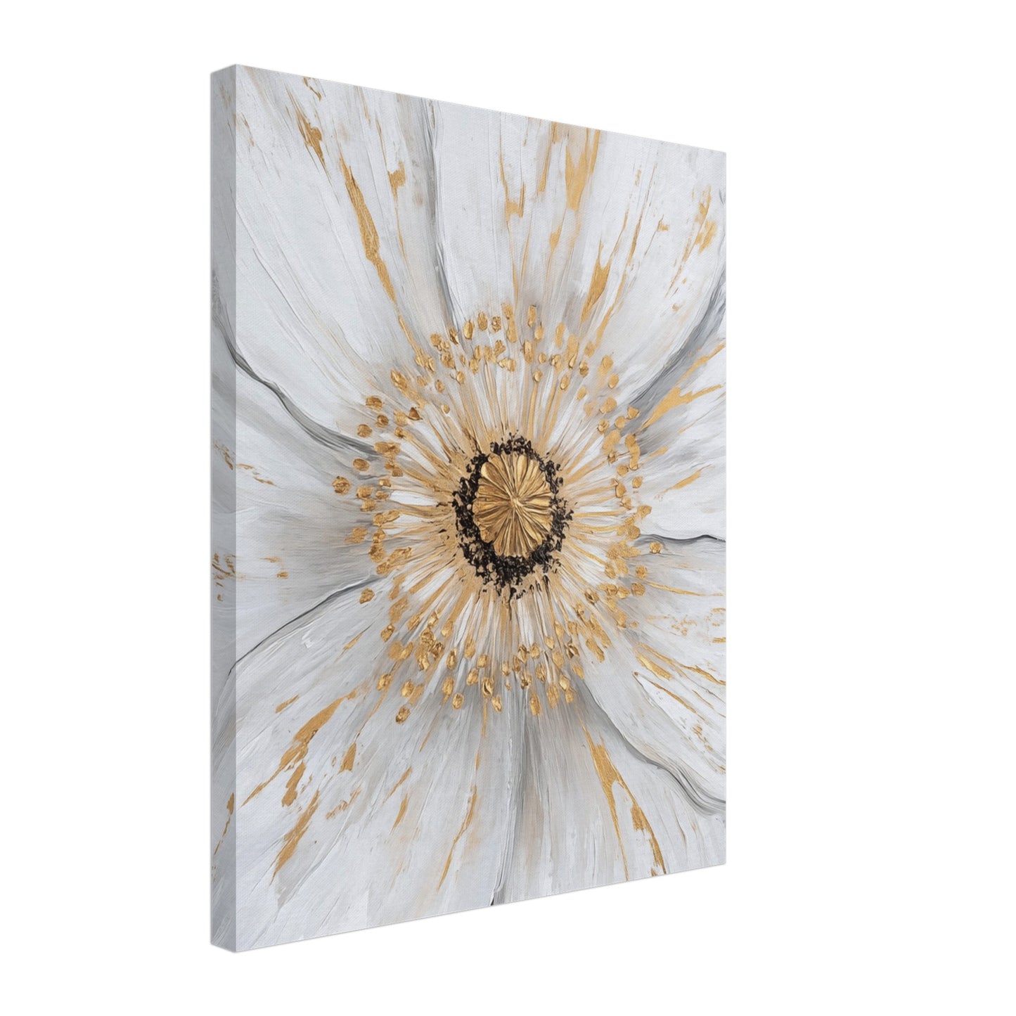 Weiße Blume mit goldenen Akzenten Leinwand 40x50 cm - Pixara