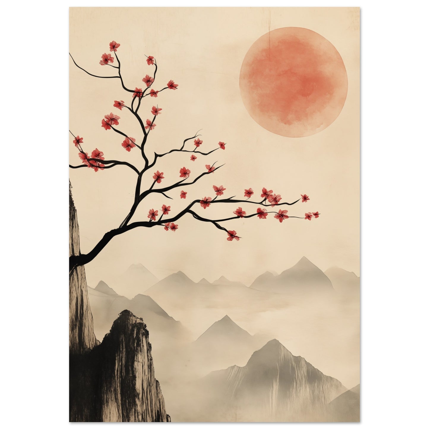 Kirschblüten und roter Mond 70x100 cm - Pixara