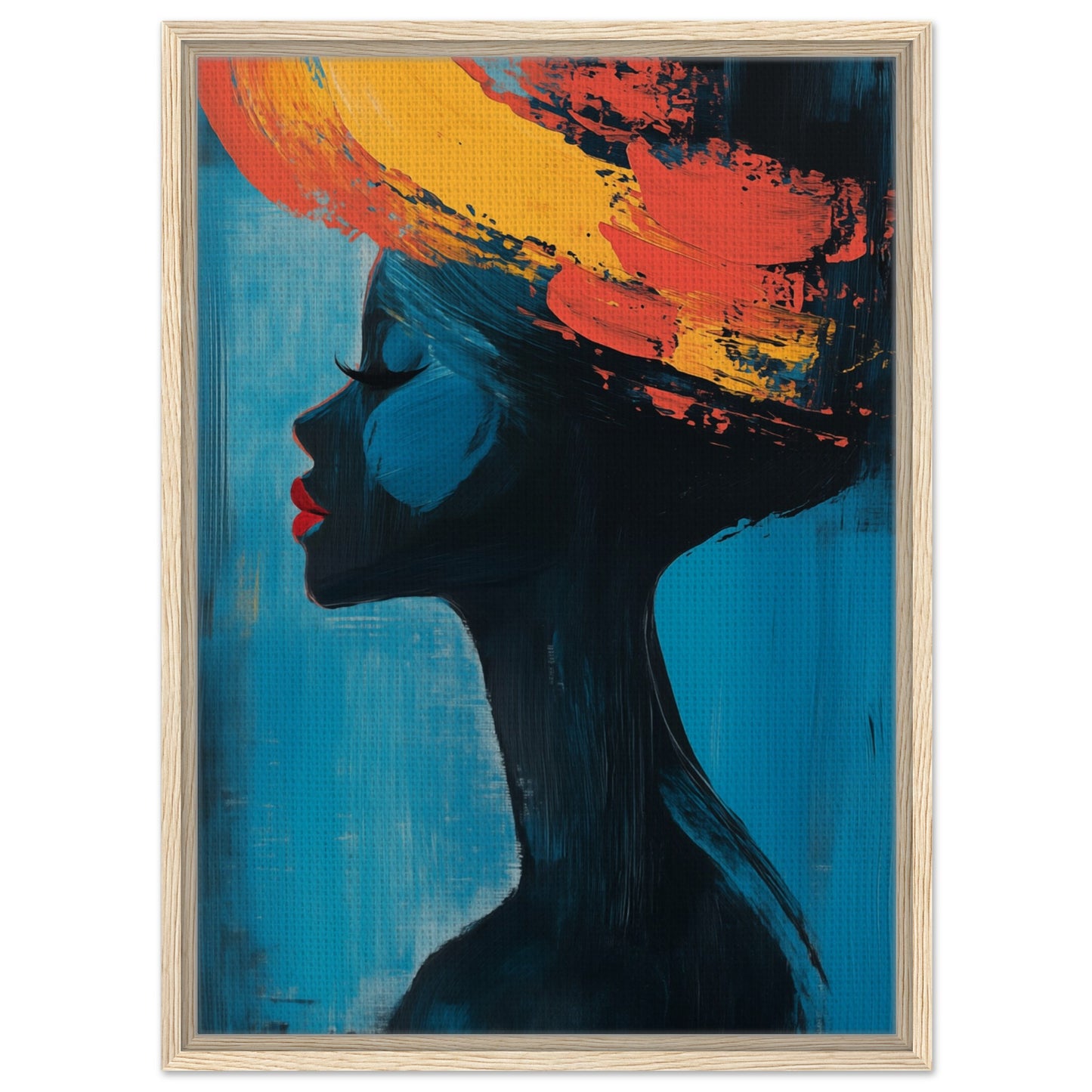 Silhouette mit lebendigen Farben | Gerahmte Leinwand Holzrahmen 50x70 cm - Pixara