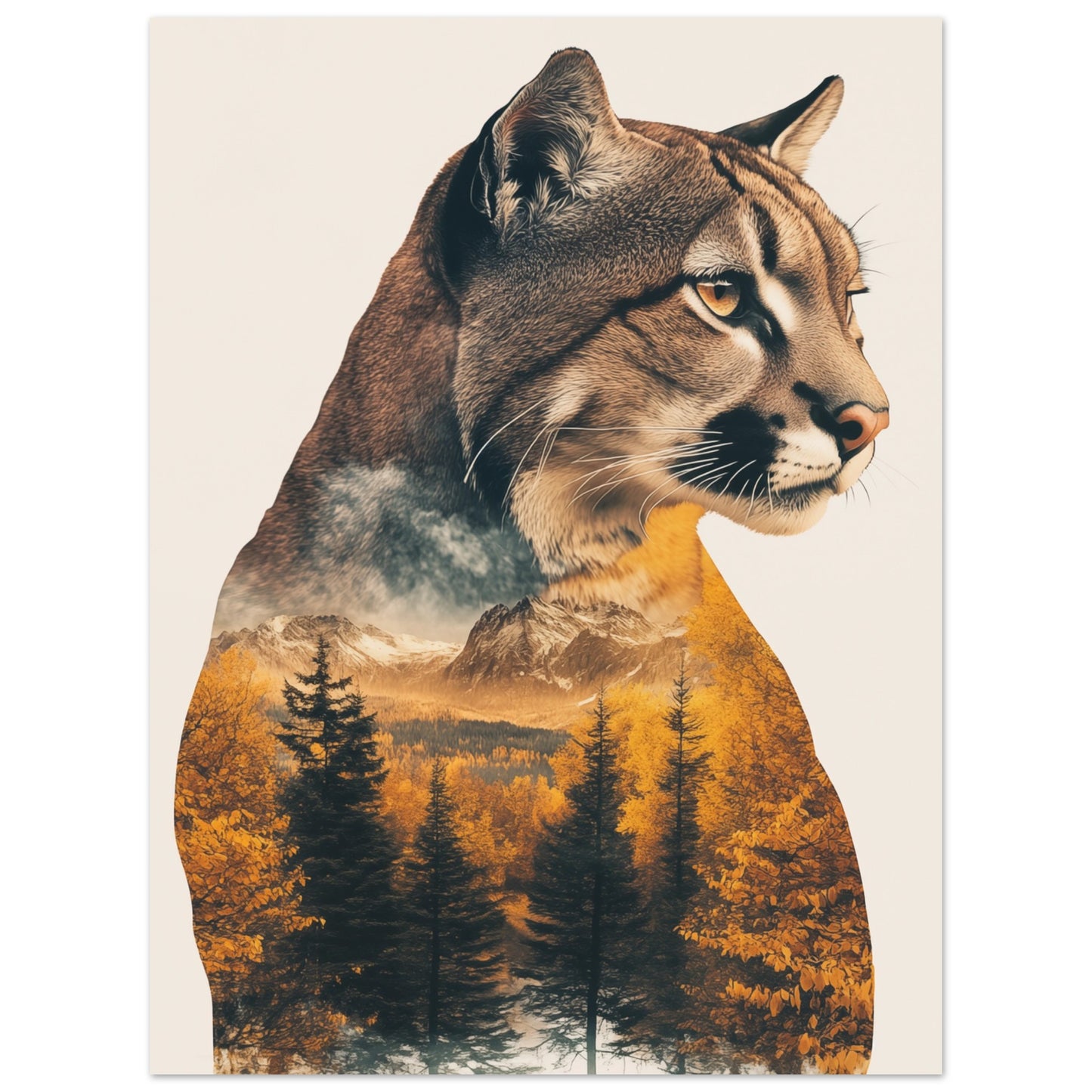 Mystischer Puma in herbstlicher Doppelbelichtung 30x40 cm - Pixara