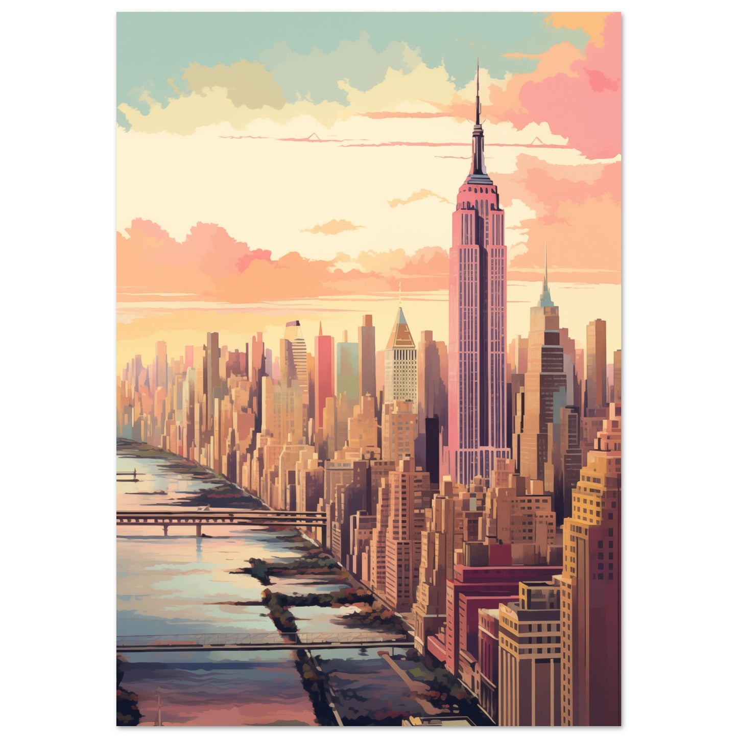 New York in Pastell Poster A4 21x29.7 cm - Pixara