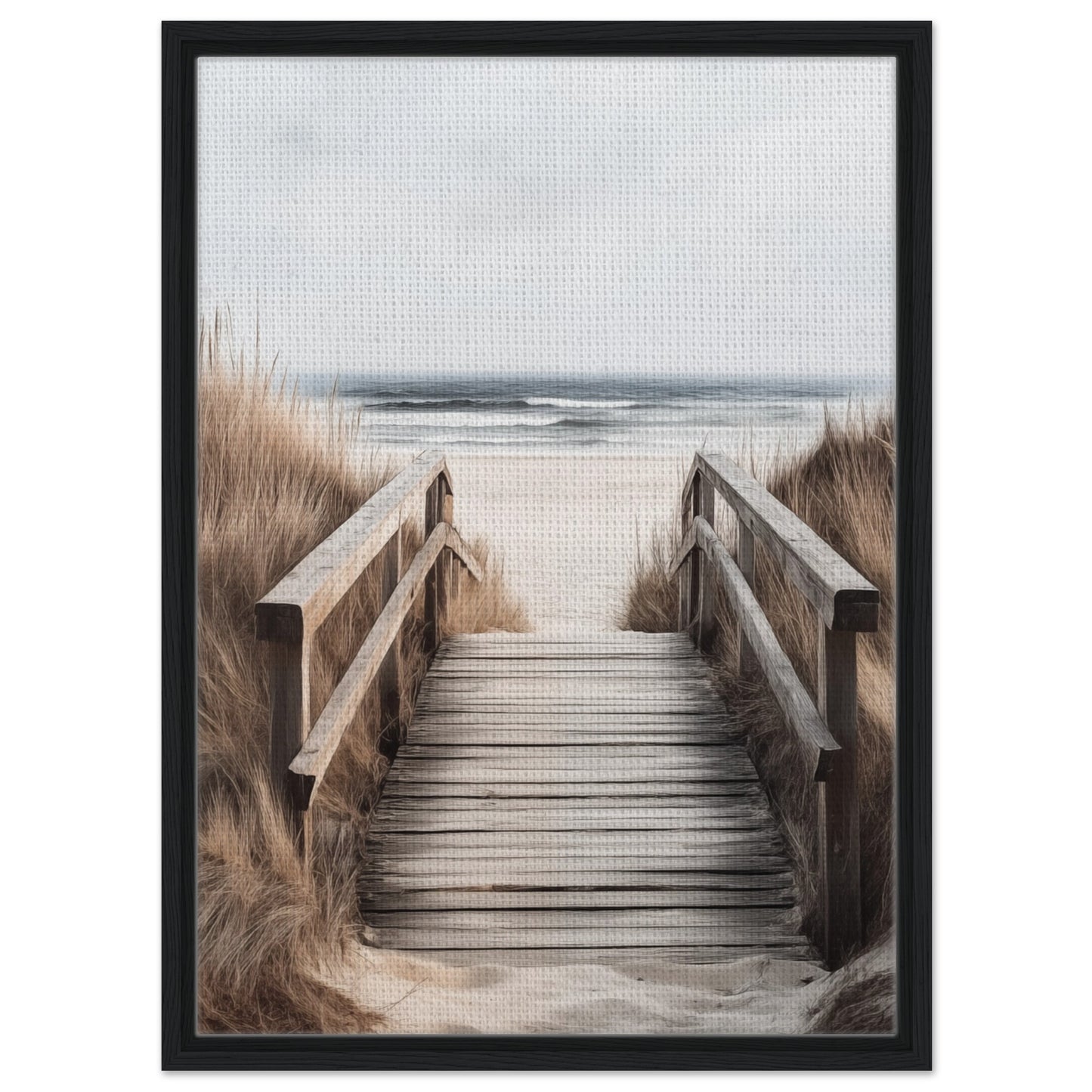 Holzsteg am Strand - Gerahmte Leinwand Schwarzer Rahmen 50x70 cm - Pixara